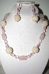 +MBAHB #013-108  "One Of A Kind White & Pink Bead Necklace & Earring Set"