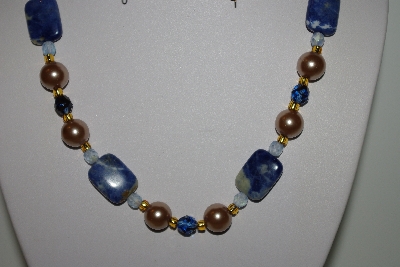 +MBAHB #013-007  "One Of A Kind Blue Bead Necklace & Earrings Set"