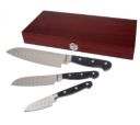 +MBAMG #-24-242  "2006 Set Of 3 Cook's Essentials Santoku Knives With Wooden Box"