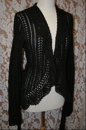 +MBA #8059  "Moda International Black Crochet Look Tie Front Cardigan