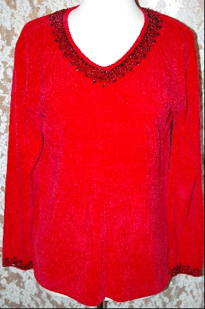 +MBA  "Stitches In Time Red Chenille Embelished Sweater