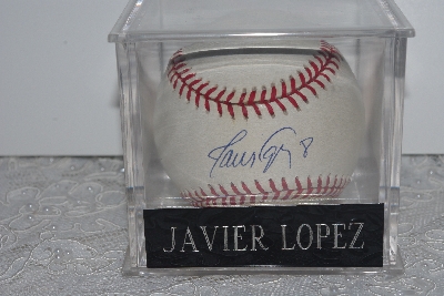 +MBAMG #003-119  "1990's Javier Lopez Autographed Baseball With Storage Cube"