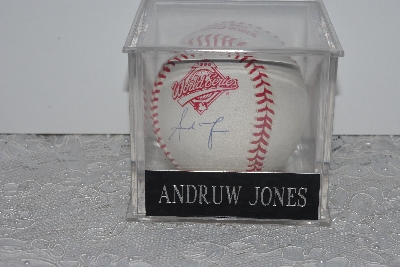 +MBAMG #003-107  "1996 World Series Andruw Jones Autographed Basball In Display Cube"