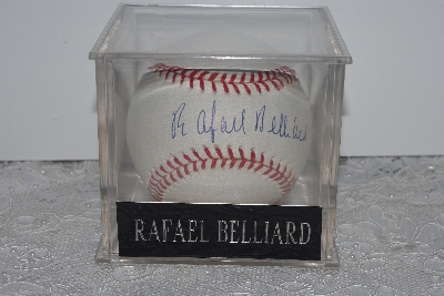 +MBAMG #003-075  "1990's Rawlings "Rafael Belliard" Autographed Baseball In Acrylic Cube"