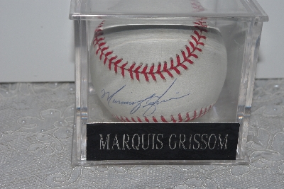 +MBAMG #090  "1990's Autographed   "Marquis Grissom" Baseball In Acrylic Cube"
