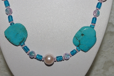 +MBAMG #003-149  "One Of A Kind Blue & Pink Bead Necklace & Earring Set"