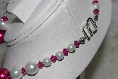 +MBAMG #003-171  "One Of A Kind Pink,White & German Silver Bead Necklace & Earring Set"