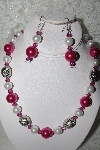 +MBAMG #003-171  "One Of A Kind Pink,White & German Silver Bead Necklace & Earring Set"