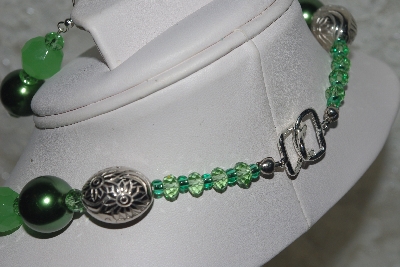 +MBAMG #003-166  "One Of A Kind Green Bead & German Silver Necklace & Earring Set"