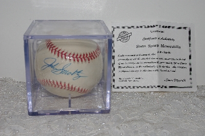 +MBAMG #018-004  "1990's John Smoltz Autographed Baseball In Cube With Certificate"