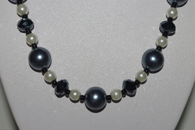 +MBAMG #018-163  "One Of A Kind Grey & White Bead Necklace & Earring Set"