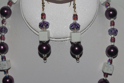 +MBAMG #018-158  "One Of A Kind Purple & White Gemstone Bead Necklace & Earring Set"