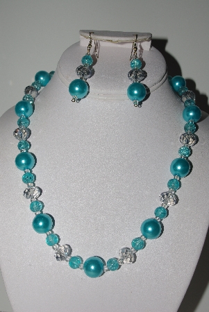 +MBAMG #018-137  "One Of A Kind Blue Bead Necklace & Earring Set"