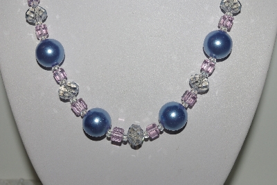 +MBAMG #018-128  "One Of A Kind Blue & Pink Bead Necklace & Earring Set"