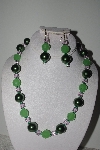+MBAMG #018-119  "One Of A Kind Green & Pink Bead Necklace & Earring Set"