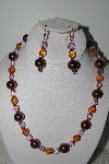 +MBAMG #018-115  "One Of A Kind Brown,Amber & Pink Bead Necklace & Earring Set"