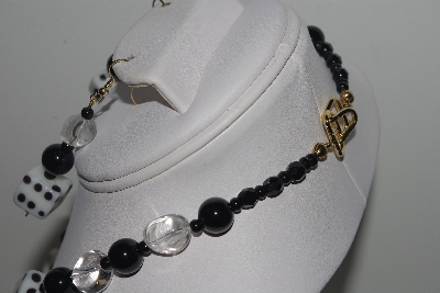 +MBAMG #018-090  "One Of A Kind Black Onyx,Crystal Quartz & Dice Bead Necklace & Earring Set"