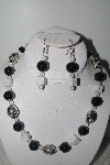 +MBAMG #018-070  "One Of A Kind Black & White Bead Necklace & Earring Set"