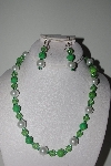 +MBAMG #018-107  "One Of A Kind Green & White Bead Necklace & Earring Set"
