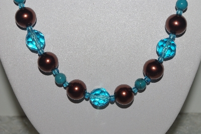 +MBAMG #018-079  "One Of A Kind Blue & Brown Bead Necklace & Earring Set"
