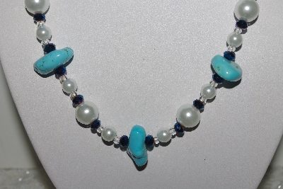 +MBAMG #018-053  "One Of A Kind Blue & White Bead Necklace & Earring Set"