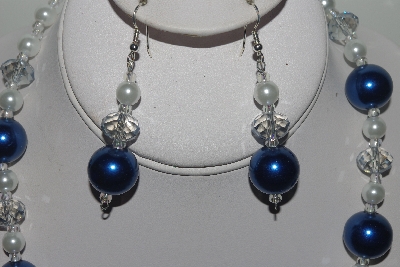+MBAMG #018-039  "One Of A Kind Blue & White Bead Necklace & Earring Set"