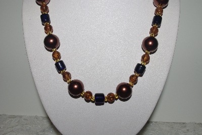 +MBAMG #018-145  "One Of A Kind Brown & Blue Bead Necklace & Earring Set"
