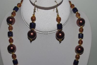 +MBAMG #018-145  "One Of A Kind Brown & Blue Bead Necklace & Earring Set"