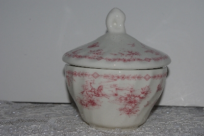 +MBAMG #019-081   "Queens Pink Chelsea Toile Sugar Bowl With Lid"
