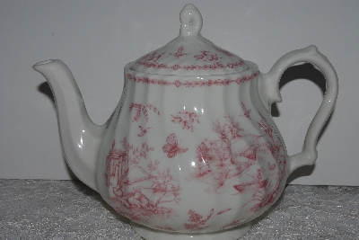 +MBAMG #019-057   "Queens China Pink Chelsea Toile Coffee Pot With Lid"