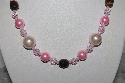 +MBAMG #019-145  "One Of A Kind Pink Bead & Tiger Eye Necklace & Earring Set"