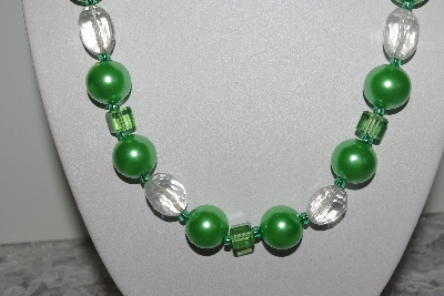 +MBAMG #019-133  "One Of A Kind Green Bead & Crystal Quartz Necklace & Earring Set"