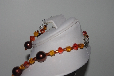 +MBAMG #019-223  "One Of A Kind Brown,Orange & Gold Bead Necklace & Earring Set"