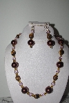 +MBAMG #019-154  "One Of A Kind Tiger Eye,Brown & Pink Bead Necklace & Earring Set"