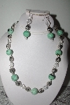 +MBAMG #019-230  "One Of A Kind Green Turquoise ,Crystal Quartz & German Silver Bead Necklace & Earring Set"