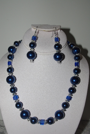 +MBAMG #019-187  "One Of A Kind Blue Bead Necklace & Earring Set"