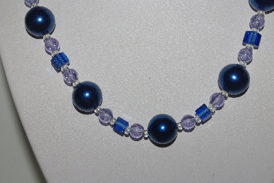 +MBAMG #019-128  "One Of A Kind Blue & Lavender Bead Necklace & Earring Set"