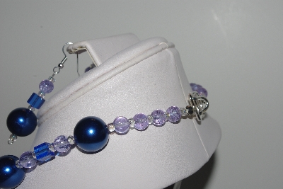 +MBAMG #019-128  "One Of A Kind Blue & Lavender Bead Necklace & Earring Set"