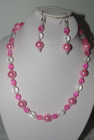 +MBAMG #019-177  "One Of A Kind Pink Bead Necklace & Earring Set"