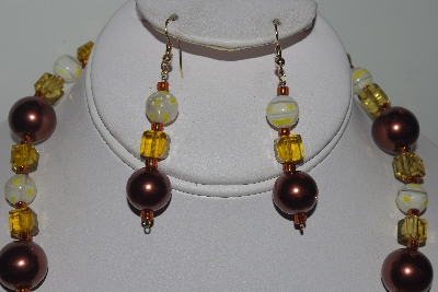 +MBAMG #019-245  "One Of A Kind Brown & Yellow Bead Necklace & Earring Set"