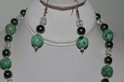 +MBAMG #019-199  "One Of A Kind Green Turquoise Bead Necklace & Earring Set"