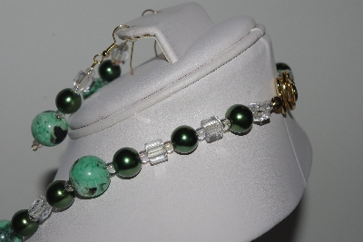 +MBAMG #019-199  "One Of A Kind Green Turquoise Bead Necklace & Earring Set"