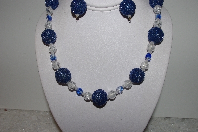+MBAHB #24-001  "One Of A Kind Blue Bead Necklace & Earring Set"