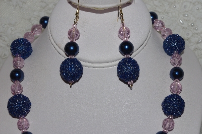 +MBAHB #24-008  "One Of A Kind Blue & Pink Bead Necklace & Earring Set"