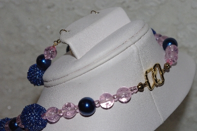+MBAHB #24-008  "One Of A Kind Blue & Pink Bead Necklace & Earring Set"