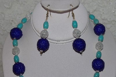 +MBAHB #24-013  "One Of A Kind Blue & Clear Bead Necklace & Earring Set"