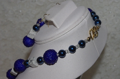 +MBAHB #24-023  "One Of A Kind Blue Bead & White Howlite Necklace & Earring Set"