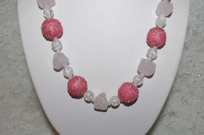 +MBAHB #24-033  "One Of A Kind Pink, Clear & Rose Quartz Bead Necklace & Earring Set"