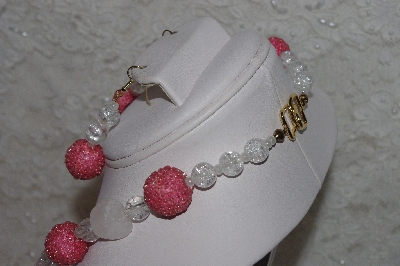 +MBAHB #24-033  "One Of A Kind Pink, Clear & Rose Quartz Bead Necklace & Earring Set"
