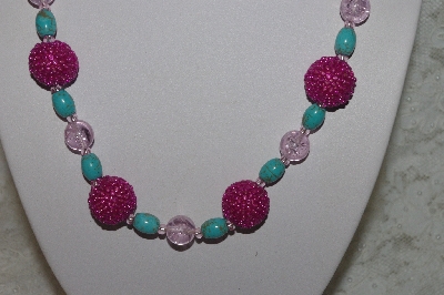 +MBAHB #24-043  "One Of A Kind Pink Bead & Blue Magnesite Gemstone Bead Necklace & Earring Set"